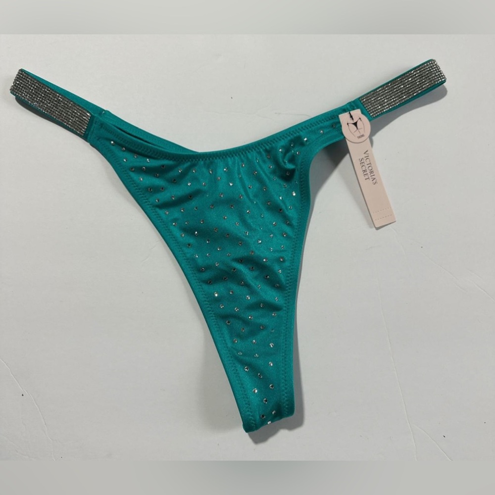 Victoria's Secret Teal Rhinestone Swimwear Bikini Thong